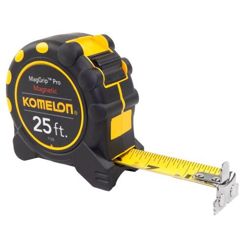 Komelon 7125 Magnetic Tape Measure MagGrip Pro 25 ft. L X 1" W Black/Yellow