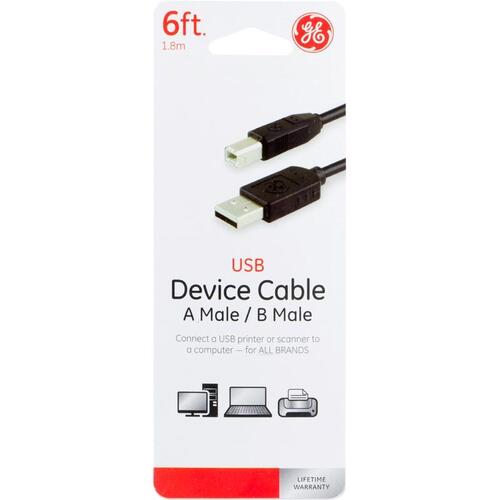 GE 33760 USB Device Cable 6 ft. L Black