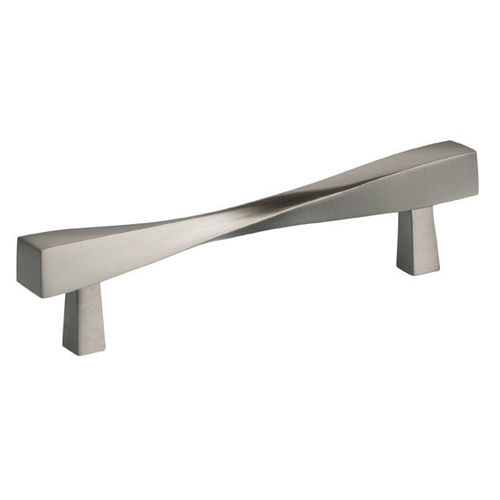 4-5/8" Center to Center Modern Twisted Cabinet Pull Satin Nickel Finish