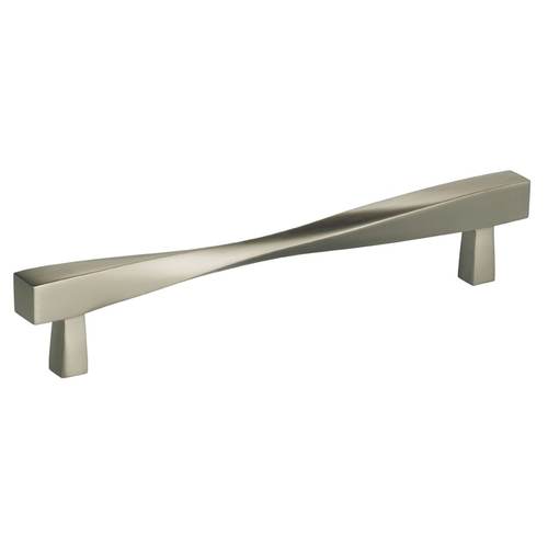 6-5/8" Center to Center Modern Twisted Cabinet Pull Satin Nickel Finish