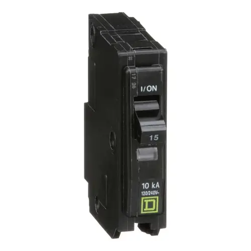 QO Circuit Breaker, Mini, 15 A, 1 -Pole, 120/240 VAC, 48 VDC, Plug Mounting