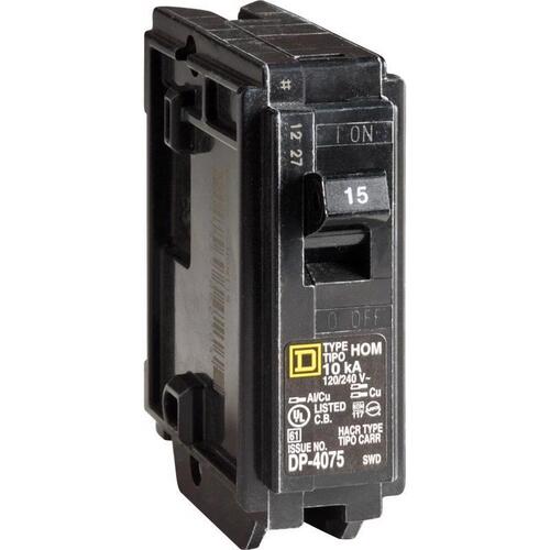 Square D HOM115CP Homeline Circuit Breaker, Mini, 15 A, 1 -Pole, 120 V, Fixed Trip, Plug Mounting, Black