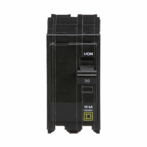 QO Circuit Breaker, Mini, 30 A, 2 -Pole, 120/240 VAC, 48 VDC, Plug Mounting, Black