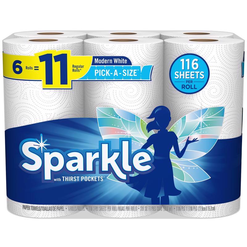 SPARKLE 22238 22130 Paper Towel, 696 in L, 11 in W, 2-Ply White - pack of 6