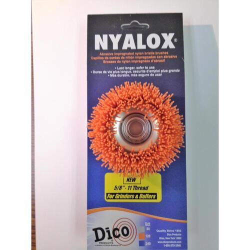 Nyalox Cup Brush, 3 in Dia, 5/8-11 Arbor/Shank, Female Threaded Bristle, Nylon Bristle
