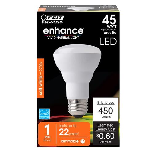 LED Bulb, Flood/Spotlight, R20 Lamp, 45 W Equivalent, E26 Lamp Base, Dimmable, Frosted - pack of 4