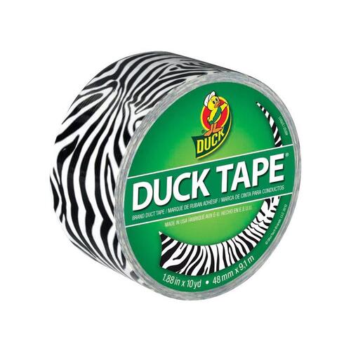 DUCK 1398132 Duct Tape, 10 yd L, 1.88 in W, Vinyl Backing, Zebra Print