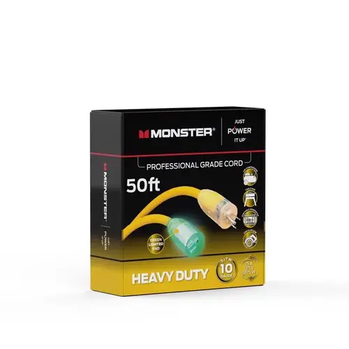 Monster 1506 Extension Cord Just Power It Up Outdoor 50 ft. L Yellow 10/3 SJTW Yellow
