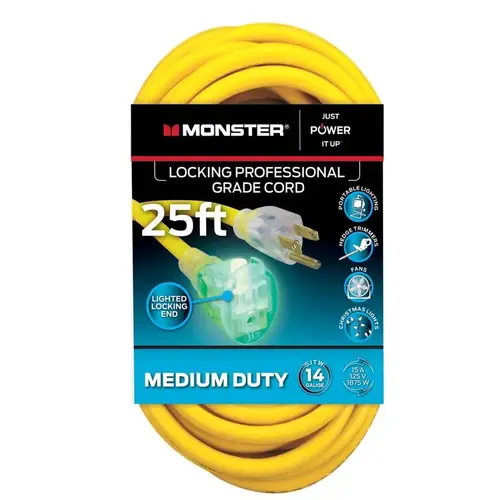 Monster 1500 Extension Cord Just Power It Up Outdoor 25 ft. L Yellow 14/3 SJTW Yellow
