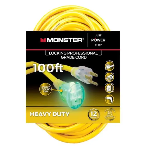 Monster 1505 Extension Cord Just Power It Up Outdoor 100 ft. L Yellow 12/3 SJTW Yellow