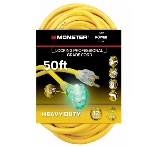 Monster 1504 Extension Cord Just Power It Up Outdoor 50 ft. L Yellow 12/3 SJTW Yellow