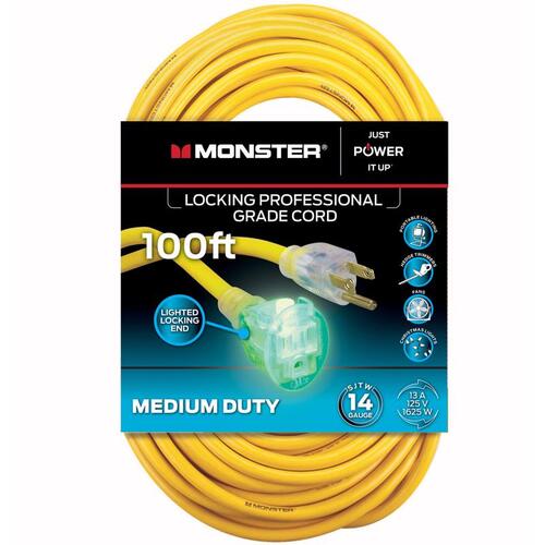 Extension Cord Just Power It Up Outdoor 100 ft. L Yellow 14/3 SJTW Yellow