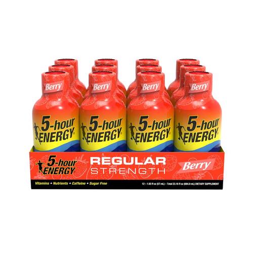 5-HOUR ENERGY 500181-XCP12 Sugar-Free Energy Drink, Liquid, Berry Flavor, 1.93 oz Bottle - pack of 12