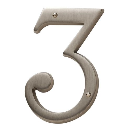 4-3/4" Carded House Number # 3 Lifetime Satin Nickel Finish