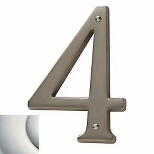 4-3/4" Carded House Number # 4 Lifetime Bright Nickel Finish