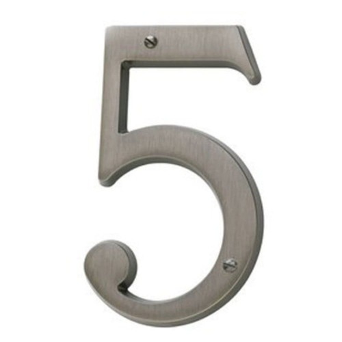 4-3/4" Carded House Number # 5 Lifetime Satin Nickel Finish