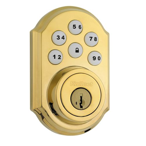 Smartcode Touchpad Electronic Deadbolt SmartKey with RCAL Latch and RCS Strike Lifetime Brass Finish