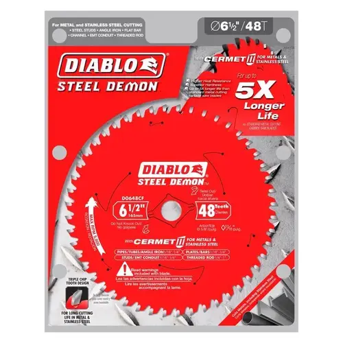 Saw Blade, 6-1/2 in Dia, 5/8 in Arbor, 48-Teeth, Cermet Cutting Edge - pack of 5