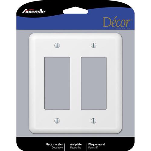 Devon Wallplate, 5 in L, 4-5/8 in W, 2 -Gang, Steel, White