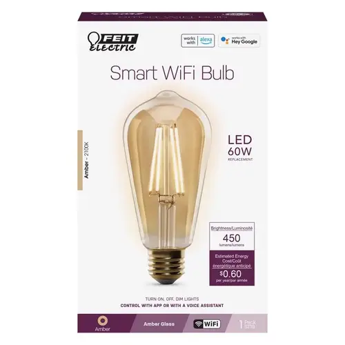 LED Bulb Smart Home ST19 E26 (Medium) Smart-Enabled Amber 60 Watt Equivalence Clear