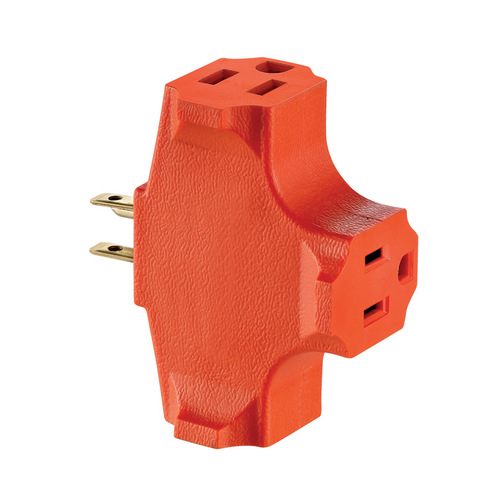 003-00694-000 Outlet Adapter, 2 -Pole, 15 A, 125 V, 3 -Outlet, NEMA: NEMA 5-15R, Orange