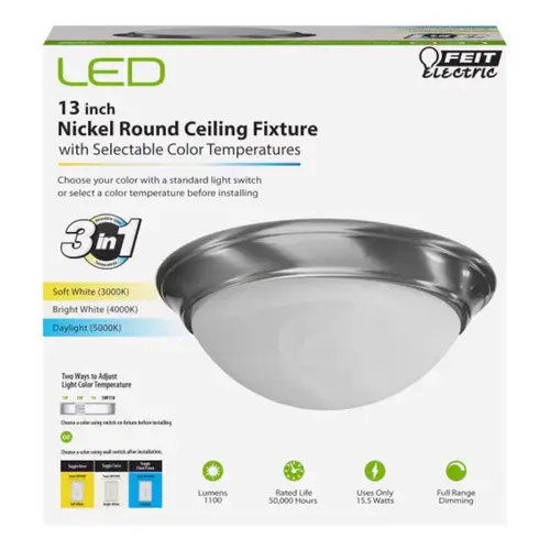 Ceiling Fixture 4.63" H X 13" W X 13" L Brushed Nickel White Brushed Nickel