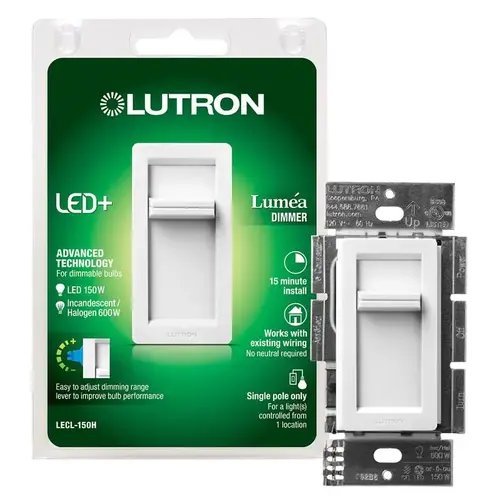 Lutron LECL-150H-WH Dimmer Switch Lumea White 150 W Slide White