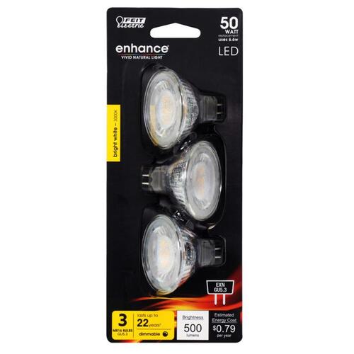 LED Bulb, Track/Recessed, MR16 Lamp, 50 W Equivalent, GU5.3 Lamp Base, Dimmable, Silver Clear - pack of 3