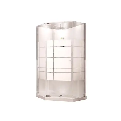 MAAX 105618000129102 Shower Kit, 36 in L, 36 in W, 72 in H, Polystyrene, Chrome, 3-Wall Panel, Neo-Angle White