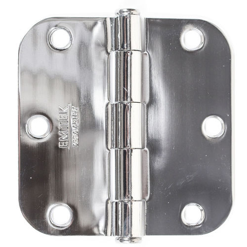 3-1/2" X 3-1/2" 5/8" Radius Steel Residential Duty Hinge Bright Chrome Finish Pair