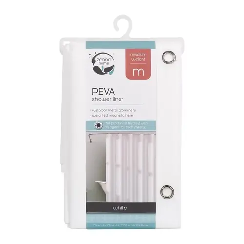 Shower Curtain Liner, 72 in L, 70 in W, PEVA, White