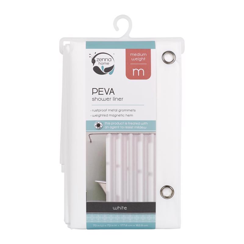 Zenna Home LPRMWWL Shower Curtain Liner, 72 in L, 70 in W, PEVA, White