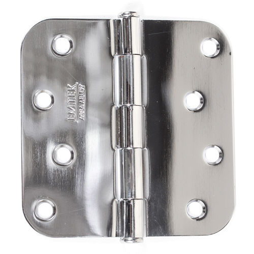 4" X 4" 5/8" Radius Steel Residential Duty Hinge Bright Chrome Finish Pair