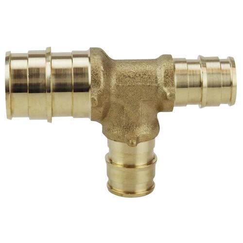 Expansion Series Reducing Pipe Tee, 3/4 x 1/2 x 1/2 in, Barb, Brass, 200 psi Pressure