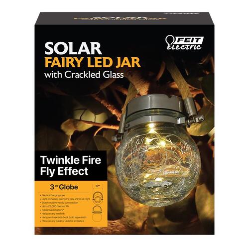 Crackle Jar w/Fairy Lights Solar Fixtures 3.7" Solar Power Glass Round Coach Lantern Clear Clear