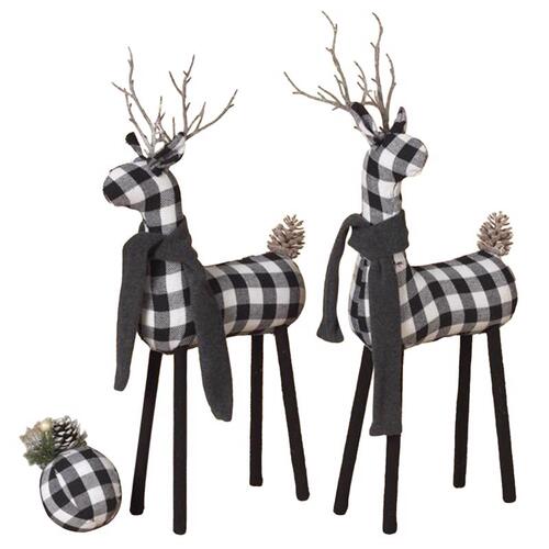 Gerson 2550140 Indoor Christmas Decor Black and White Plaid Reindeer Black and White