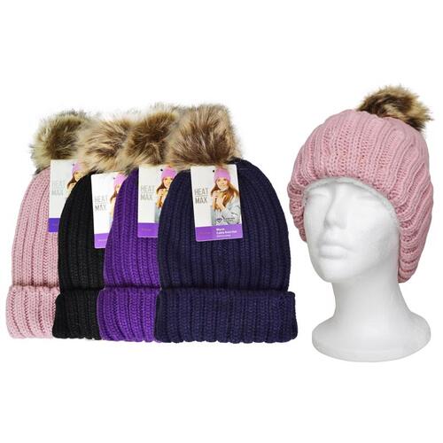 Diamond Visions 05-2618-XCP24 Thermal Hat Heat Max Fur Pom-Pom Acrylic Assorted - pack of 24