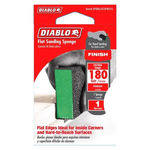 ENDURA-BOND Flat Edge Sanding Block, 4 in L, 2-1/2 in W, 180 Grit, Ultra Fine Black/Green