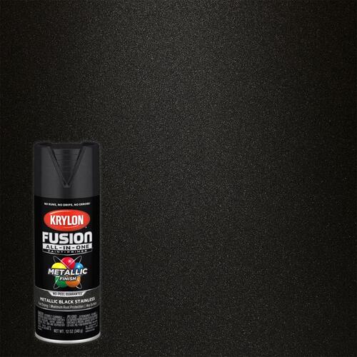 Fusion Primer and Spray Paint, Metallic, Black Stainless, 12 oz, Aerosol Can - pack of 6