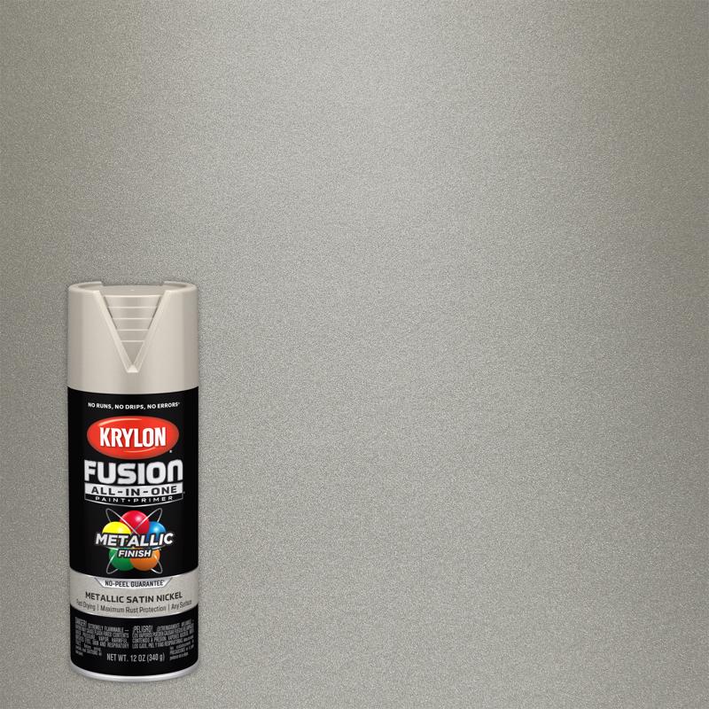 KRYLON K02772007 Paint+Primer Spray Paint Fusion All-In-One Metallic Satin Nickel 12 oz Satin Nickel