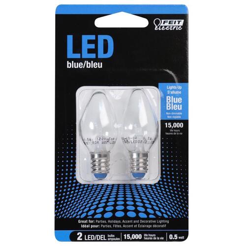 LED Bulb C7 E12 (Candelabra) Blue 0.5 Watt Equivalence Clear Pair