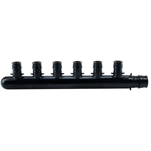 ExpansionPEX Series Closed Manifold, 9 in OAL, 1-Inlet, 3/4 in Inlet, 6-Outlet, 1/2 in Outlet Black