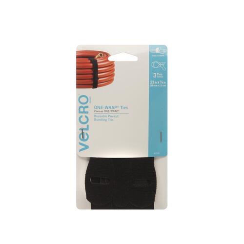 VELCRO Brand 90700 One Wrap Fastener, 7/8 in W, 23 in L, Nylon/Polypropylene, Black - pack of 3