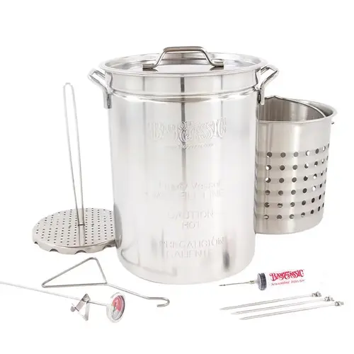 Bayou Classic 1118 Turkey Fryer Pot, 32 qt Capacity, 22 Gauge, Stainless Steel Polished