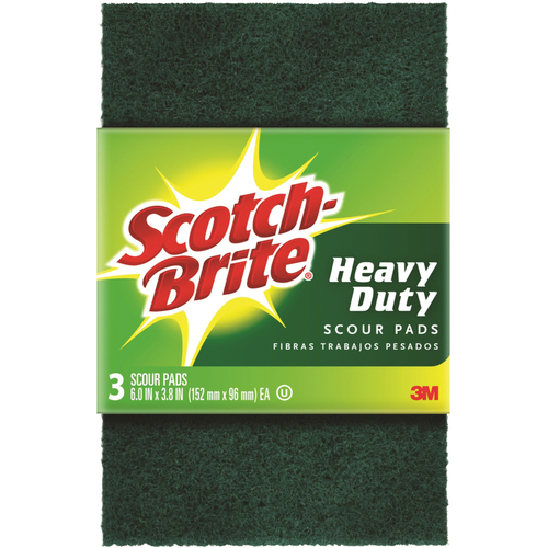 Scotch-Brite MMM22310 Scour Pad, 6 in L, 3.8 in W, Green - pack of 3
