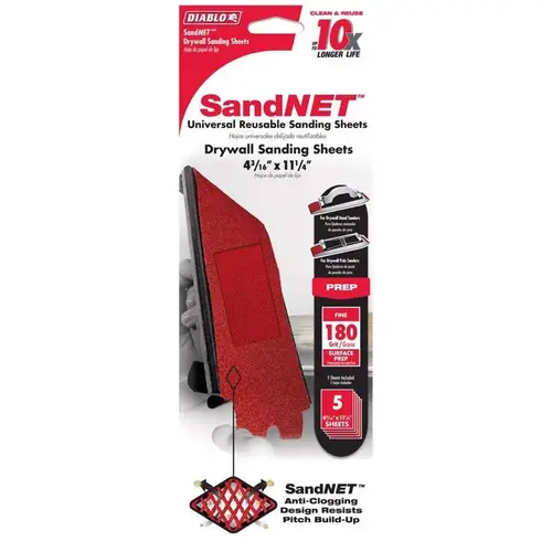 Drywall Sanding Sheet, 11-1/4 in L, 4-3/16 in W, 180 Grit, Fine, Ceramic Abrasive - pack of 5