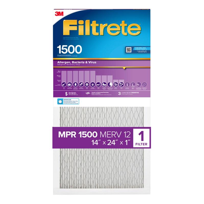 Filtrete UP23-4 14x24 x 1 In. Ultra Allergen Pleated Furnace Air Filter, Purple, MPR 1500, 3 Months