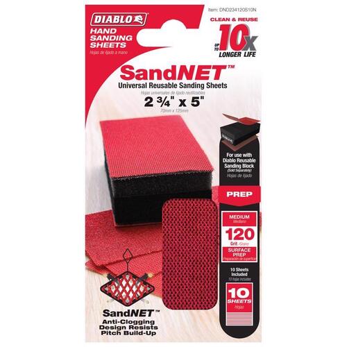 SandNet Sanding Sheet, 2-3/4 in L, 120 Grit, Aluminum Oxide Abrasive Red