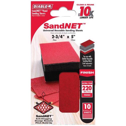 Diablo DND234220S10N SandNet Sanding Sheet, 2-3/4 in L, 220 Grit, Aluminum Oxide Abrasive