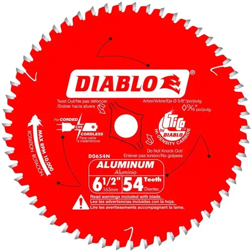 Circular Saw Blade, 6-1/2 in Dia, 5/8 in Arbor, 54-Teeth, Carbide Cutting Edge